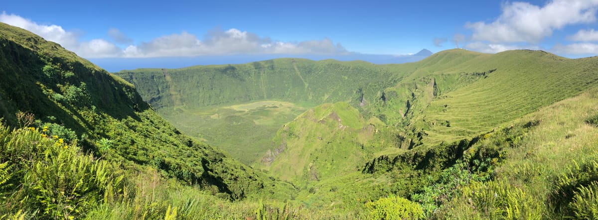 Green Caldeira do Faial crater under soft cloud