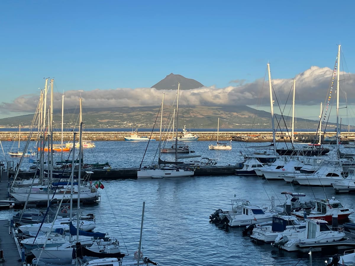 Horta marina with Pico rising across the channel